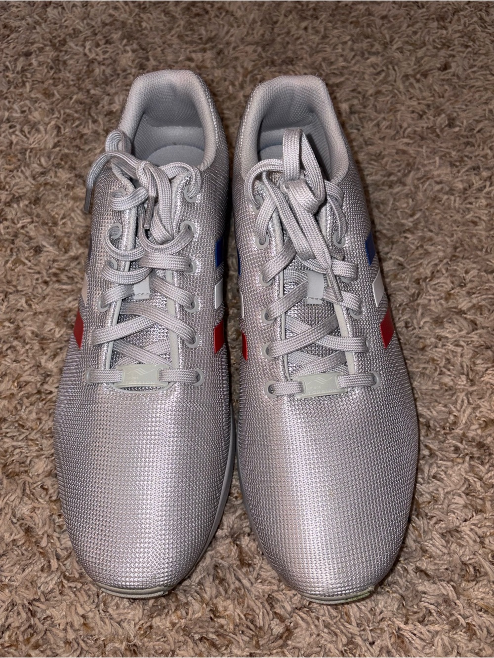 adidas | Men's Athletic Shoes in Light Gray with Red & Blue Accents